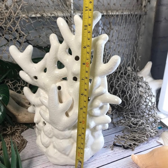 Large White Ceramic Coral light up Led tea light Candles Coastal Nautical Decor - Picture 10 of 11